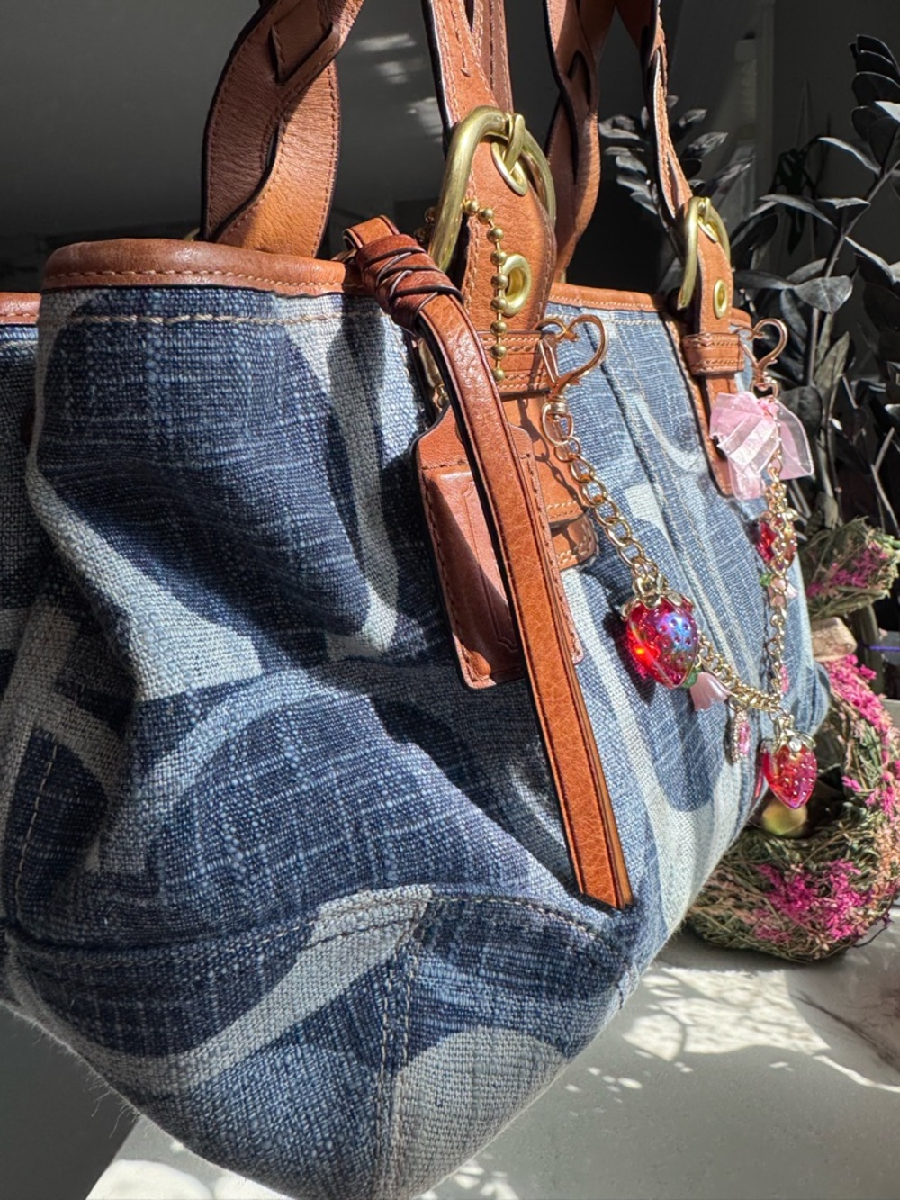 Coach Denim Vintage Bag with Brown Leather Trim & Braided Handles π #12195 - Picture 4 of 8
